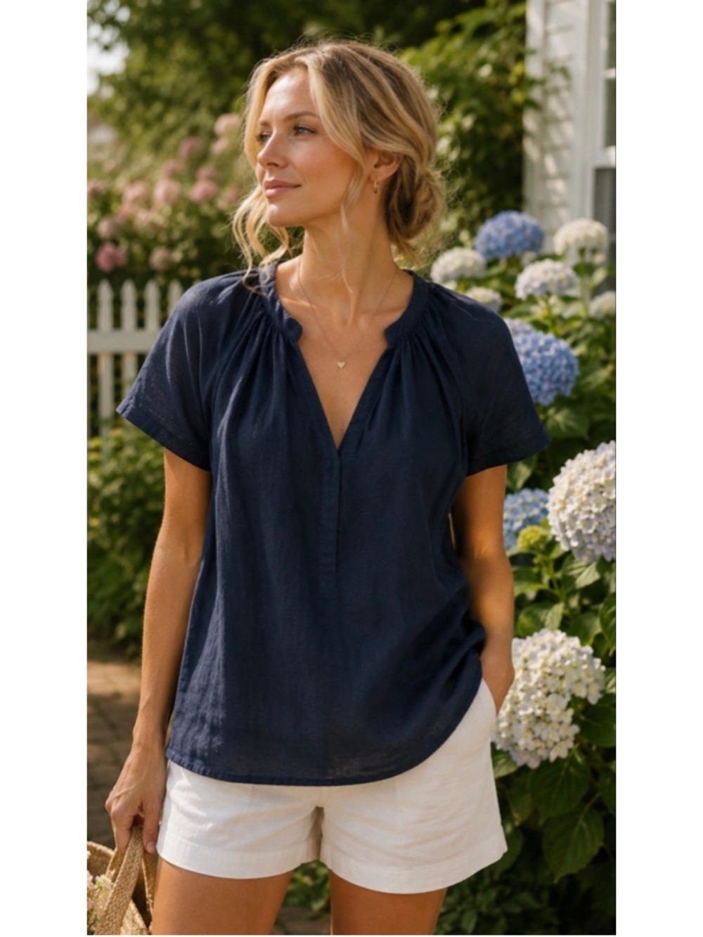 Women's Jigsaw Navy Linen Short Sleeve Blouse Size 6